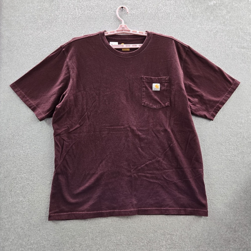 Carhartt Men Shirt XL Maroon K87 Workwear Logo Short Sleeve Cotton
